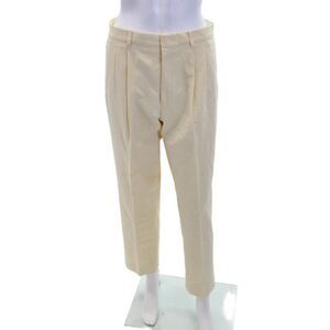 Hickey Freeman Womens High Rise Pleated Straight Leg Pants Cream Size 16